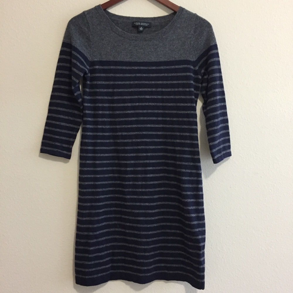 Banana Republic Blue & Gray Striped Sweater Dress